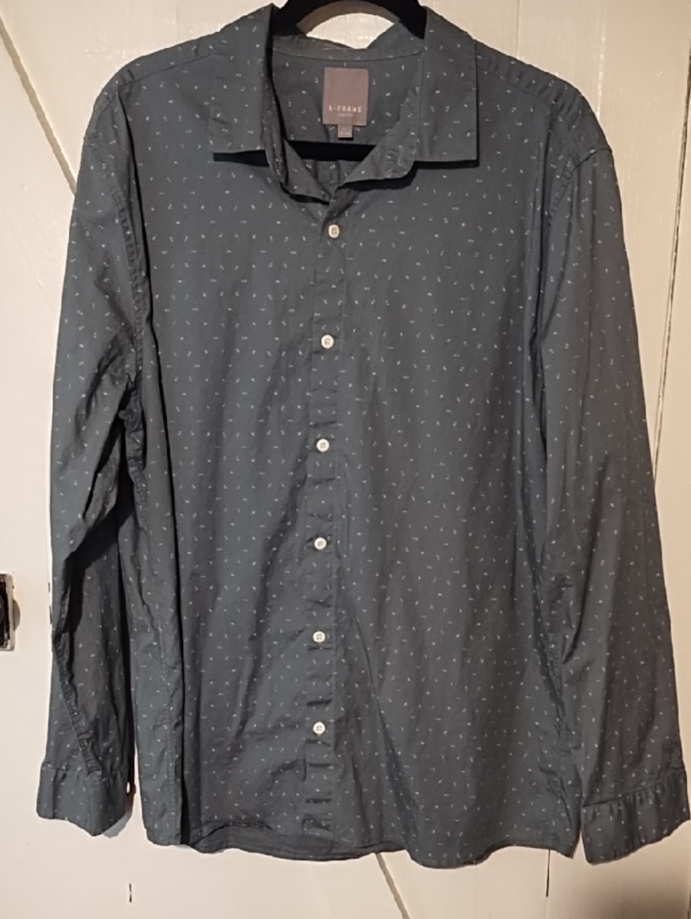Frame Men's Slate Blue Button-Down Shirt with Micro Dot Print XL EUC.